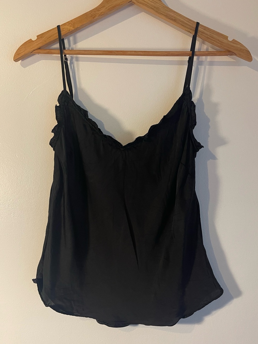 Wilfred Aritzia Black 100% Cupro Raw Edge Cami Tank Top S